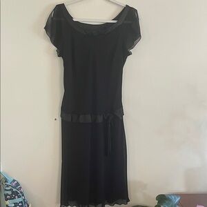 Vintage Believe Y2k Dress Flutter Drop Waist Crepe Ruffle‎ Dark Romantic Black